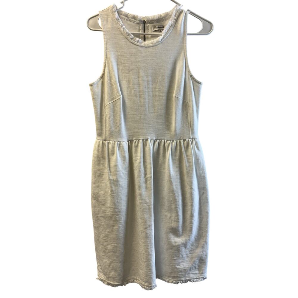 Madewell Fringed Back Zip Sleeveless Stretch Cotton Pockets White Dress Size M
